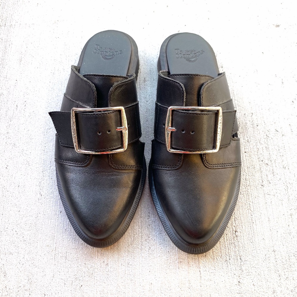 "Dr. Martens" black leather slides